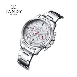 [TANDY] Men's Diamond Metal Wristwatch DIA-3924 – Precisely Cut Real Diamond Points, Luminous Hour & Minute Hands for Nighttime Visibility